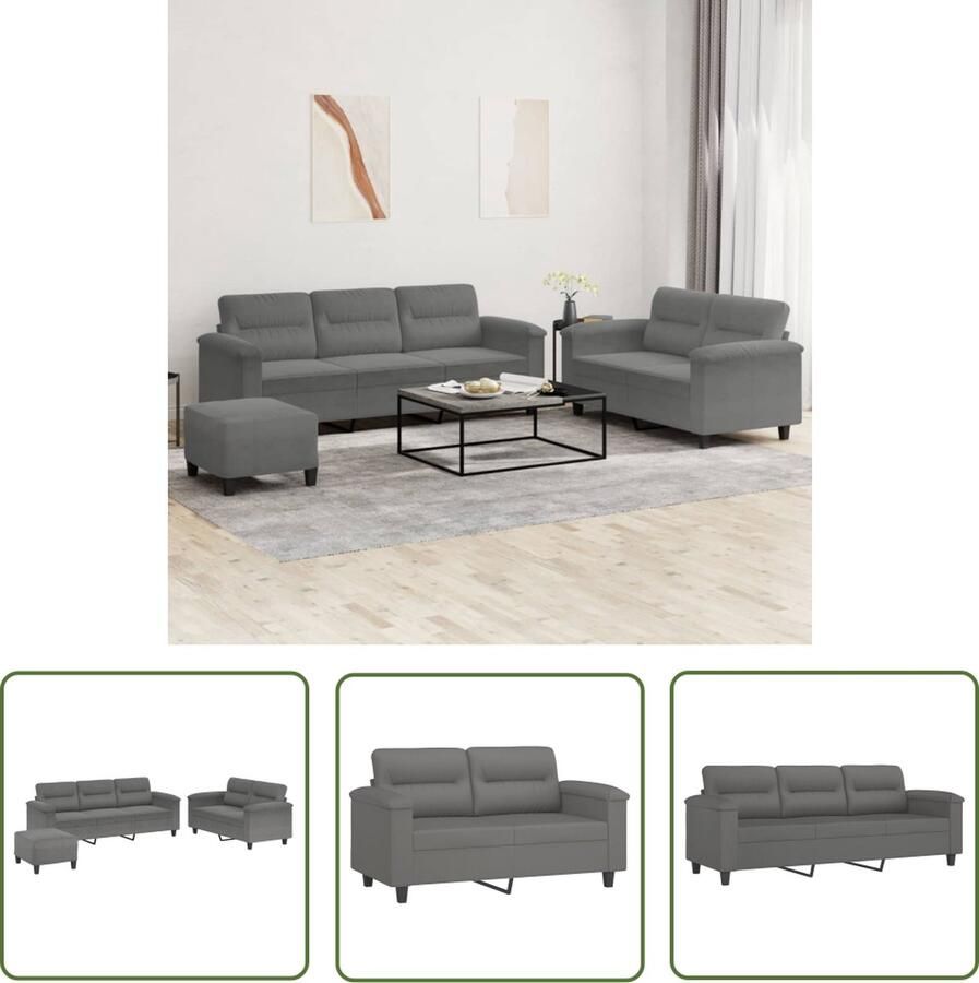 The Living Store Bank Lounge 2-zits 3-zits Donkergrijs Microvezel Duurzaam Metaal Frame Lounge Set Donker Grijs Bankstellen Zitzitting Relaxen