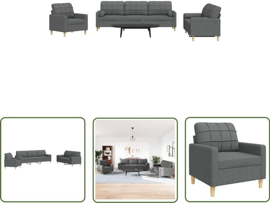 VidaXL Donker Grijs Loungeset 3-delige Loungeset met sierkussens stof donkergrijs Bankstel Lounge Set Tuinlounge