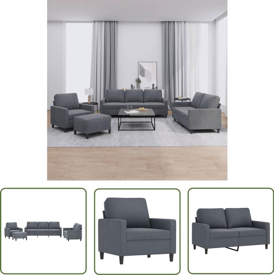VidaXL 4-delige Loungeset met kussens fluweel donkergrijs Loungeset Donker Grijs Fluweel Fauteuils Bankstel