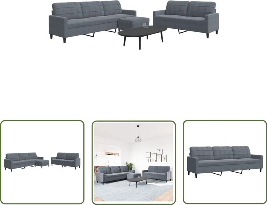 VidaXL 3-delige Loungeset met kussens fluweel donkergrijs Loungeset Donker Grijs Meubilair Velours Bank Lounge Set 2 Zits Lounge Set 3 Zits