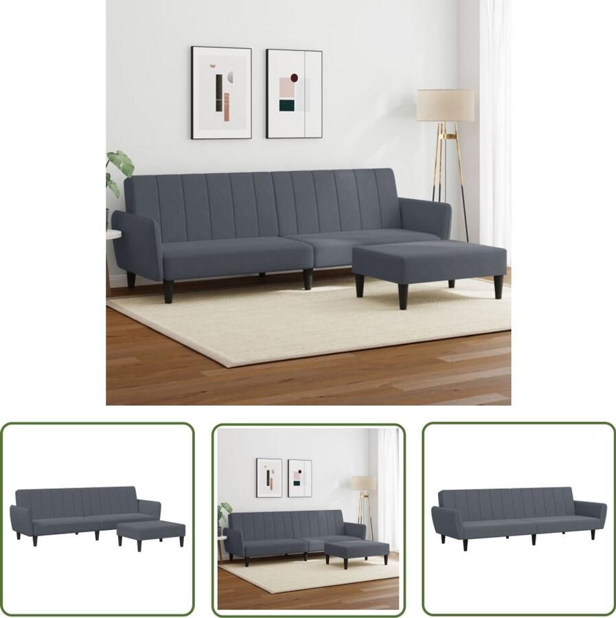 VidaXL Slaapbank 2-zits met voetenbank fluweel donkergrijs Slaapbank Donker Grijs Fluweel 2 Persoons Zitzitting