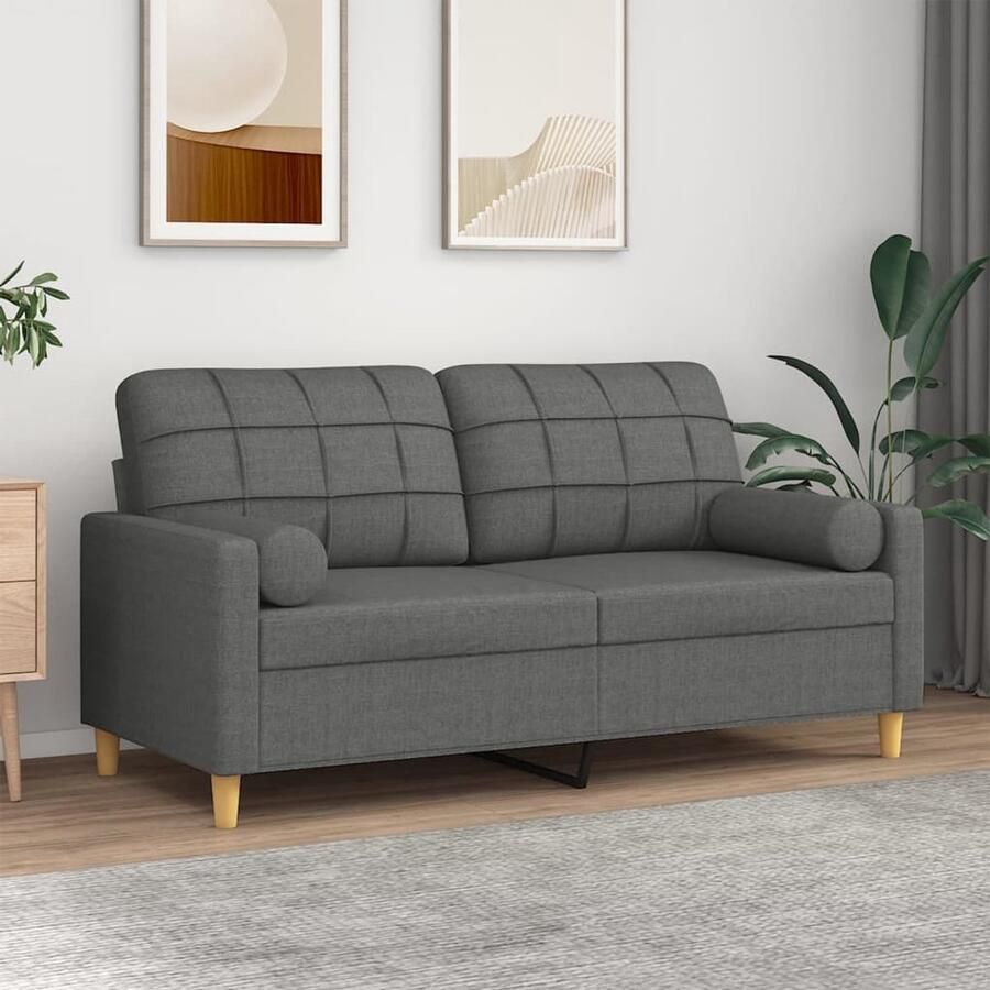 The Living Store Tweezitsbank met sierkussens 140 cm stof donkergrijs Tweezitsbank Donker Grijs Sofa Banks Kopen Lounge Meubels Woonkamer Meubilair