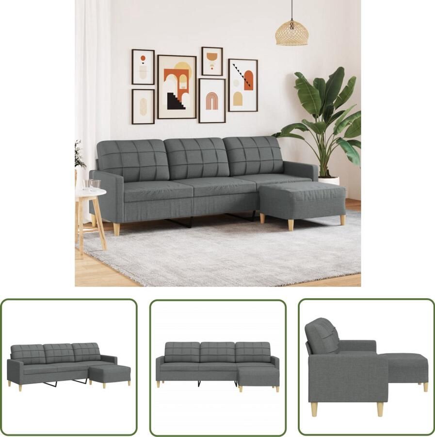 VidaXL Driezitsbank met voetenbank 210 cm stof donkergrijs Drie Zitsbank Donker Grijze Bank Bankstel Salontafel Living Room Meubels