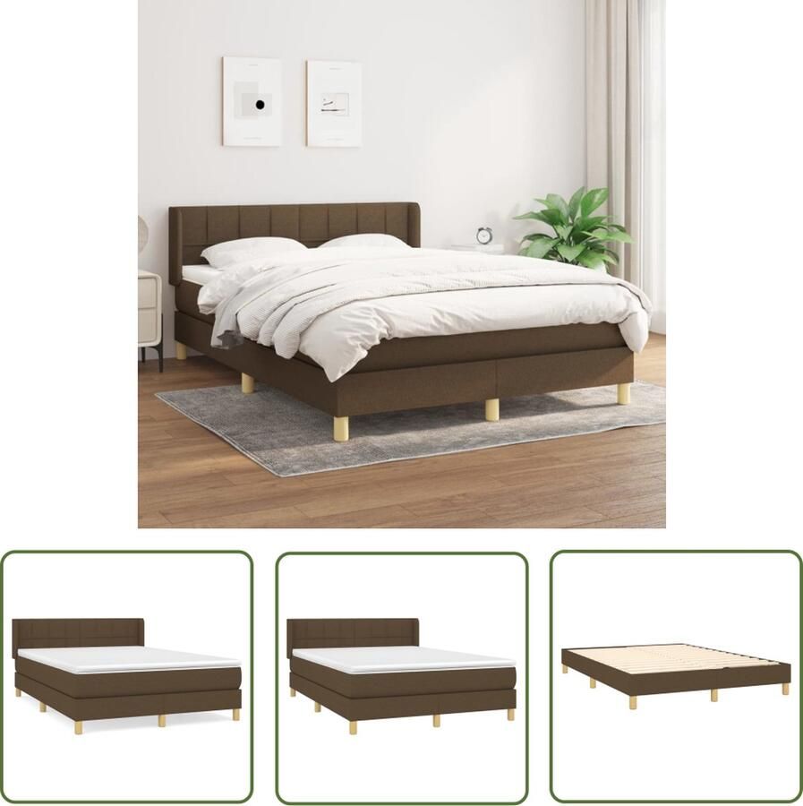 The Living Store Boxspring met matras stof donkerbruin 140x200 cm Boxspringbed Donkerbruin Bed Boxspring Frame Pocketed Spring Mattress Middelhard Matras