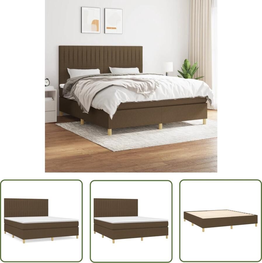 The Living Store Boxspringbed Donkerbruin Stof 203 x 180 x 118 128 cm Pocketvering matras Middelharde ondersteuning Huidvriendelijk topmatras Boxspringbed Donkerbruin Bed Tweepersoonsbed Pocketed Spring Mattress Boxspring Frame
