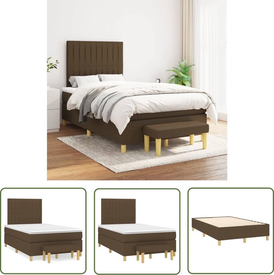 The Living Store Boxspringbed Donkerbruin 203x120x118 128 cm Pocketvering matras Verstelbaar hoofdbord Multifunctioneel bankje Boxspringbed Donkere Bruine Bed Tweepersoonsbed Pocketveer Matras Verstelbare Hoofdbord
