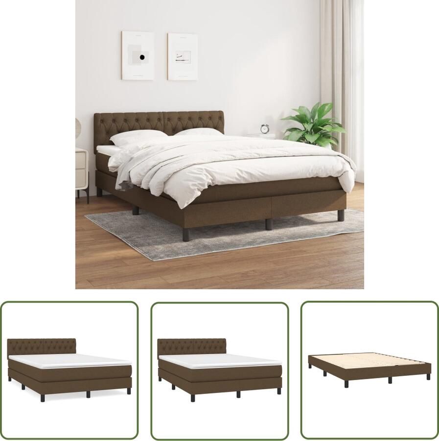 The Living Store Boxspringbed Donkerbruin 203 x 144 x 78 88 cm Pocketvering matras Middelharde ondersteuning Huidvriendelijk topmatras Boxspringbed Donkere Bruine Bed Tweepersoons Bed Pocketveer Matras Middenhard Matras
