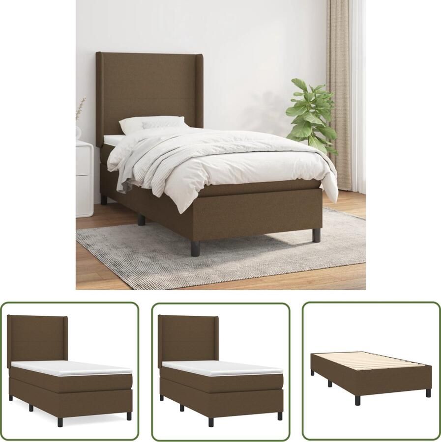 The Living Store Boxspringbed Donkerbruin 203 x 83 x 118 128cm Pocketvering matras Middelharde ondersteuning Boxspringbed Donkere Bruine Bed Pocketveer Matras Middenhard Matras Boxspring Frame