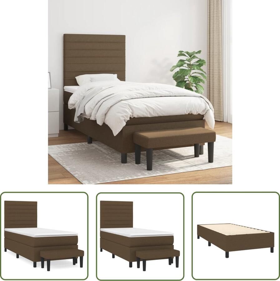 The Living Store Boxspringbed Donkerbruin 203 x 83 x 118 128 cm Duurzaam materiaal verstelbaar hoofdbord pocketvering matras middelharde ondersteuning huidvriendelijk topmatras multifunctioneel bankje