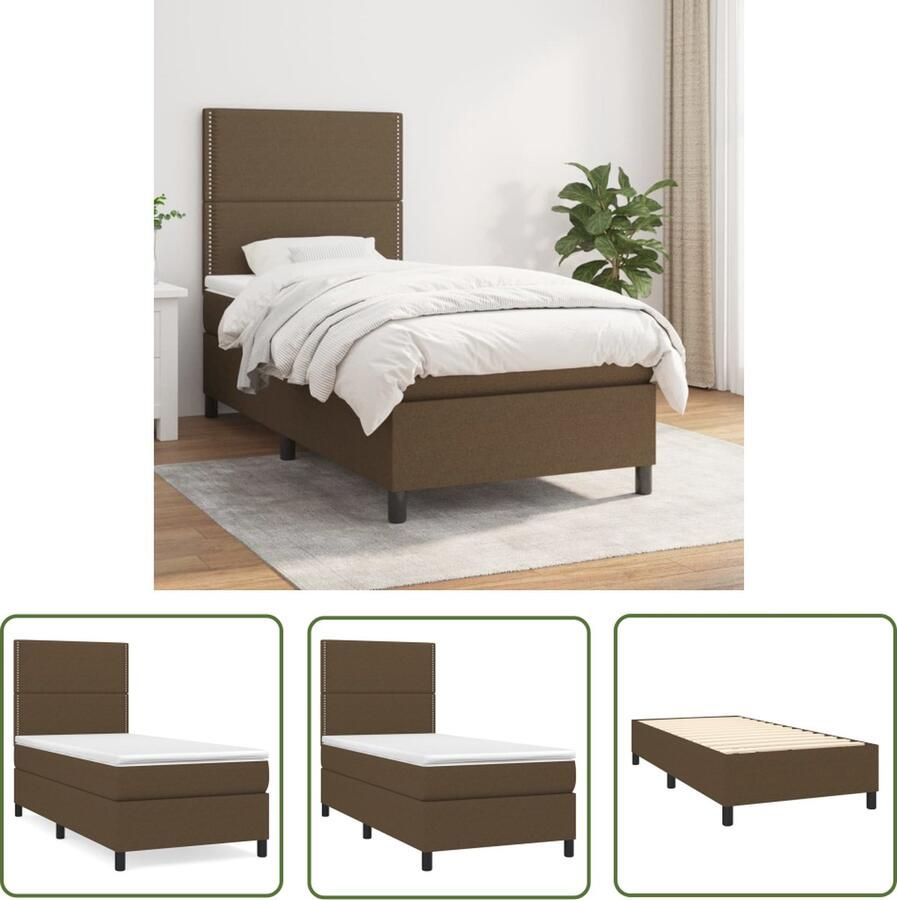 The Living Store Donkerbruin Bedframe 203 x 83 x 118 128 cm Pocketvering Matras 80 x 200 x 20 cm Topmatras 80 x 200 x 5 cm Boxspring Donkere Bruine Bed Frame Tweepersoons Bed Pocketed Veren Matras Hoofdbord