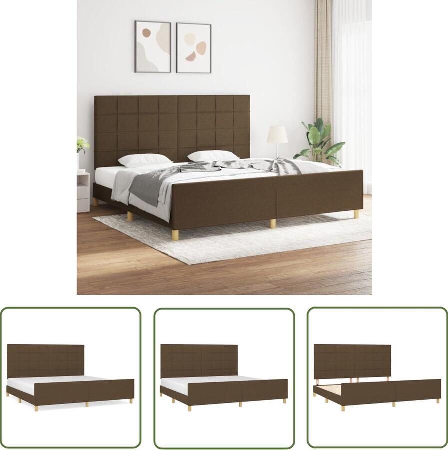 The Living Store Bedframe zonder matras stof donkerbruin 200x200 cm Bed Frame Donkere Bruine Bedbank Tweepersoons Bed Houten Bed Boxspring Bed