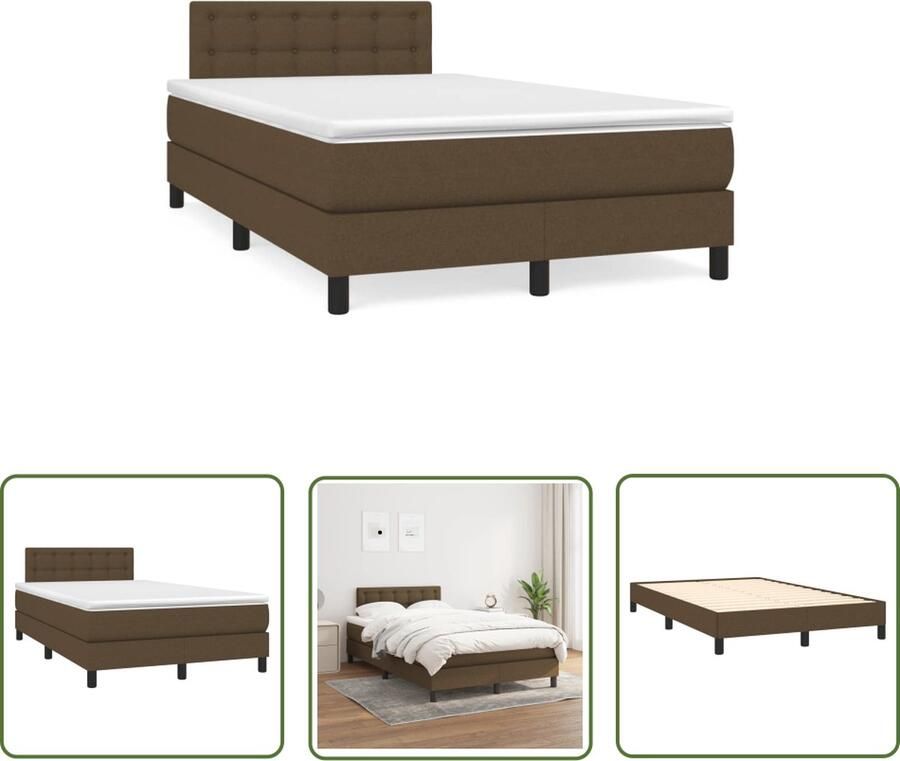 The Living Store Boxspring met matras stof donkerbruin 120x190 cm Boxspring Bed Donkere Bruine Boxspring Tweepersoons Bed Pocketveer Matras Verstelbare Hoofdbord
