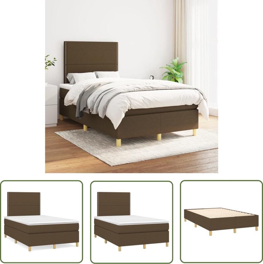 The Living Store Donkerbruin Boxspringbed 203 x 120 x 118 128 cm Pocketvering matras Middelharde ondersteuning Huidvriendelijk topmatras Boxspringbed Donkere Bruine Boxspring Tweepersoons Bed Boxspring Frame Pocketed Spring Mattress - Foto 2