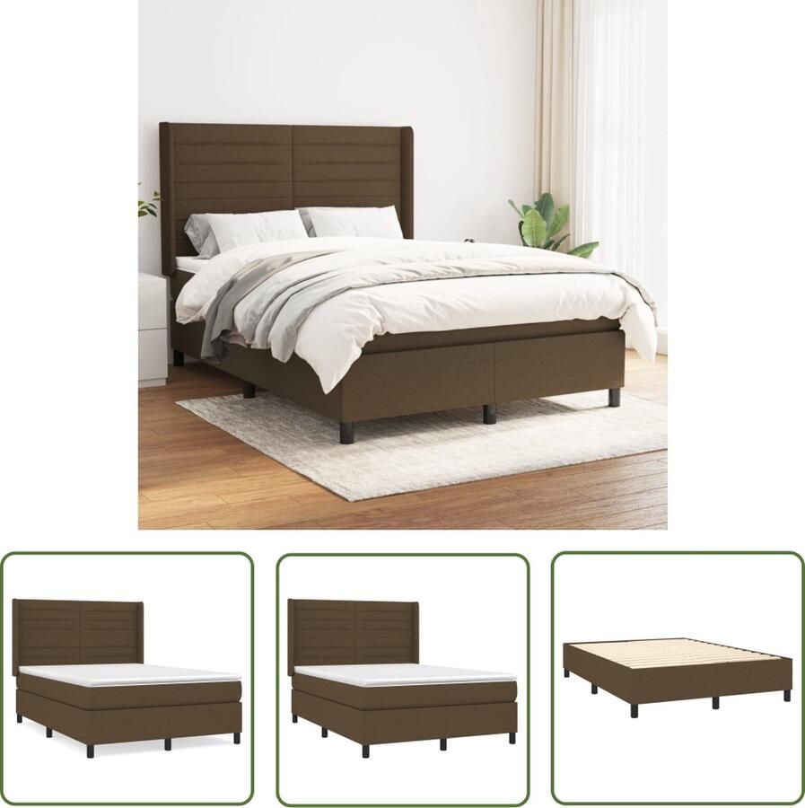 The Living Store Boxspringbed Donkerbruin 193 x 147 x 118 128 cm Pocketvering matras Middelharde ondersteuning Huidvriendelijk topmatras Boxspringbed Donkere Bruine Boxspring Slaapcomfort Pocketed Veren Matras Middenhard Matras