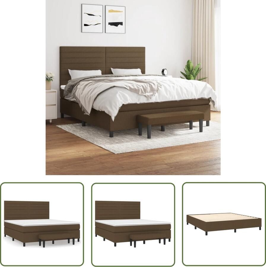 The Living Store Boxspringbed Donkerbruin 203x160x118 128 cm Pocketvering matras Multifunctioneel bankje Boxspringbed Donkere Bruine Boxspring Pocketveer Matras Tweepersoons Bed Stapelbare Bank