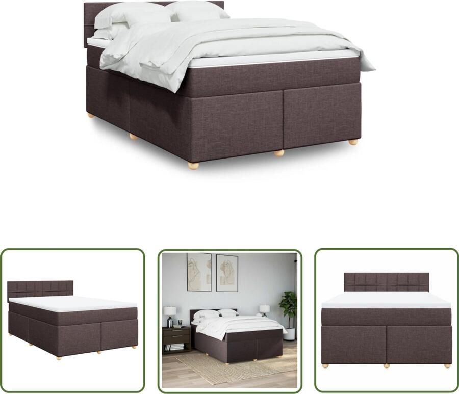 The Living Store Boxspring met matras stof donkerbruin 160x200 cm Boxspringbed Donkere Bruine Boxspring Tweepersoons Bed Pocketveringmatras Luxe Bed