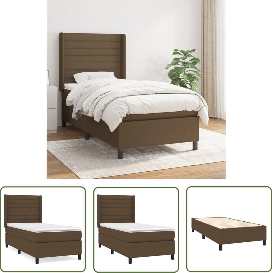 The Living Store Boxspringbed Donkerbruin Stof 203 x 83 x 118 128 cm Pocketvering Matras Middelharde Ondersteuning Boxspringbed Donkere Bruine Boxspring Pocketveer Matras Middenhard Tweepersoons Bed