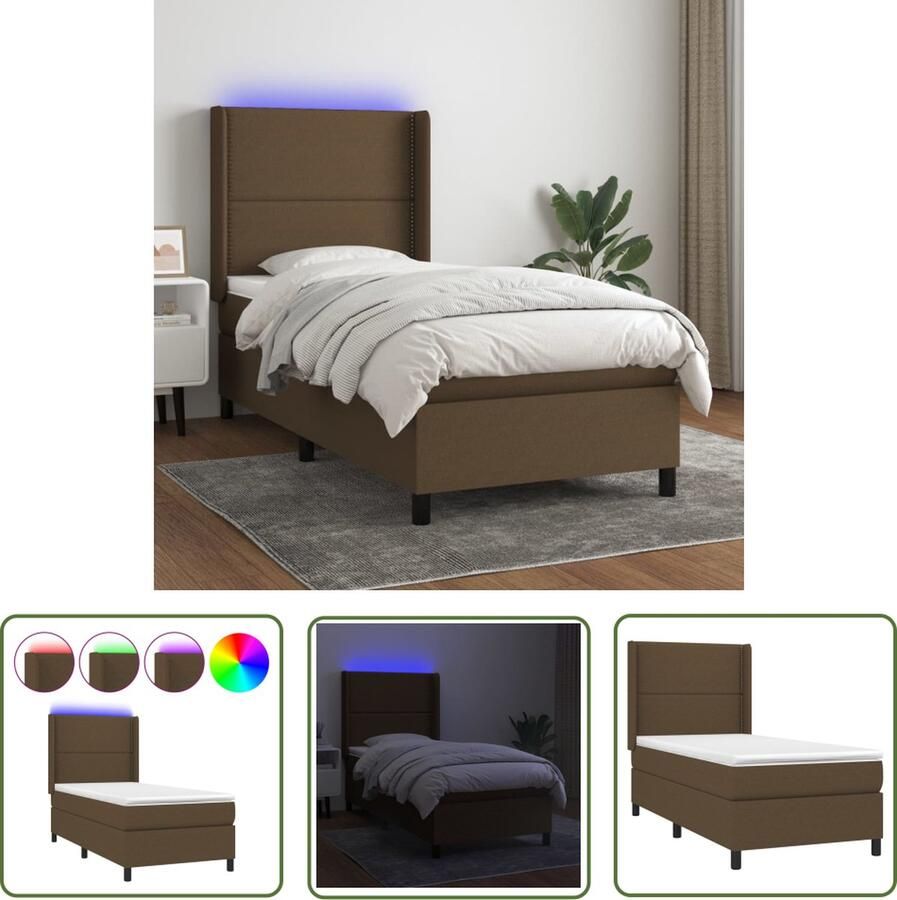 The Living Store Boxspring Donkerbruin 203x103x118 128 cm LED Pocketvering en Schuim USB Boxspring Donkere Bruine Boxspring Led Boxspring Pocketveer Matras Elektrisch Bed
