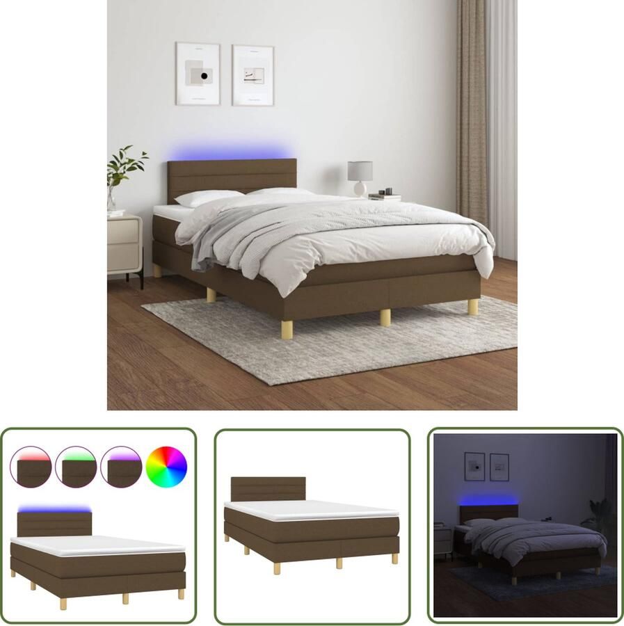 The Living Store Boxspring met matras en LED stof donkerbruin 120x200 cm Boxspring Boxsprings Bed Slaapmeubel Boxspringbed Boxspring Bed Tweepersoonsbed Bed Met Matras Bedframe Ledikant Bed Met LED - Foto 2