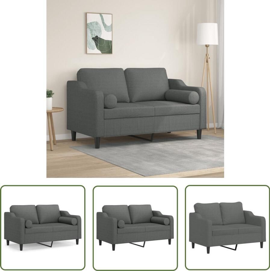 The Living Store Tweezitsbank met sierkussens 120 cm stof donkergrijs Tweezitsbank Donkere Grijze Bank Banks Kopen Lounge Meubilair Modern Interieur