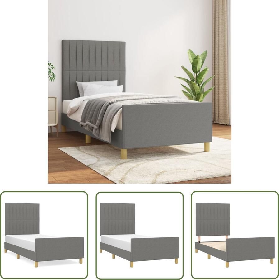 The Living Store Bedframe Donkergrijs 203 x 83 x 118 128 cm Verstelbaar hoofdeinde Multiplex lattenbodem Stabiele ondersteuning Bed Frame Donkere Grijze Bed Tweepersoons Bed Boxspring Bed Stapelbed