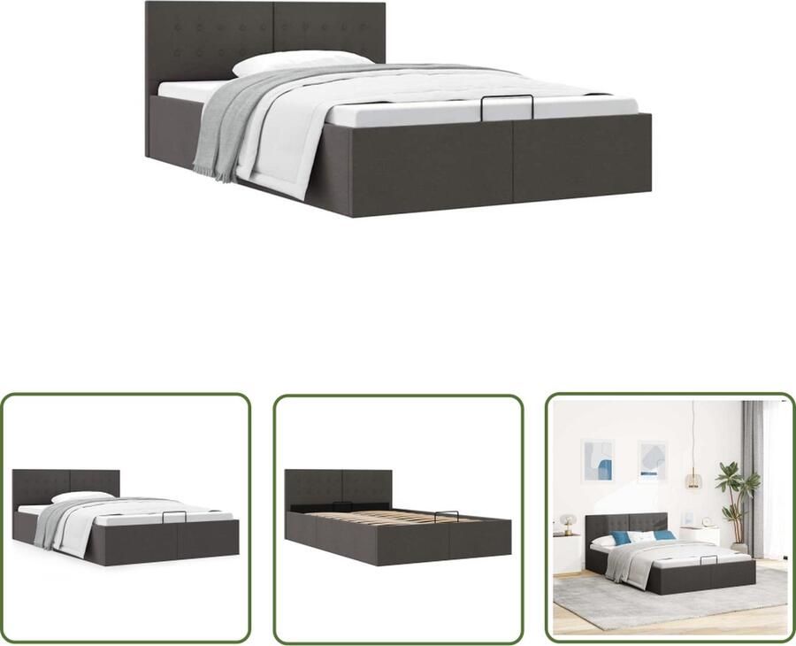 The Living Store Bedframe met hydraulische opslag stof donkergrijs 120x200 cm Hydraulisch Bedframe Donkere Grijze Bed Boxspring Bed Opbergbed Tweepersoonsbed