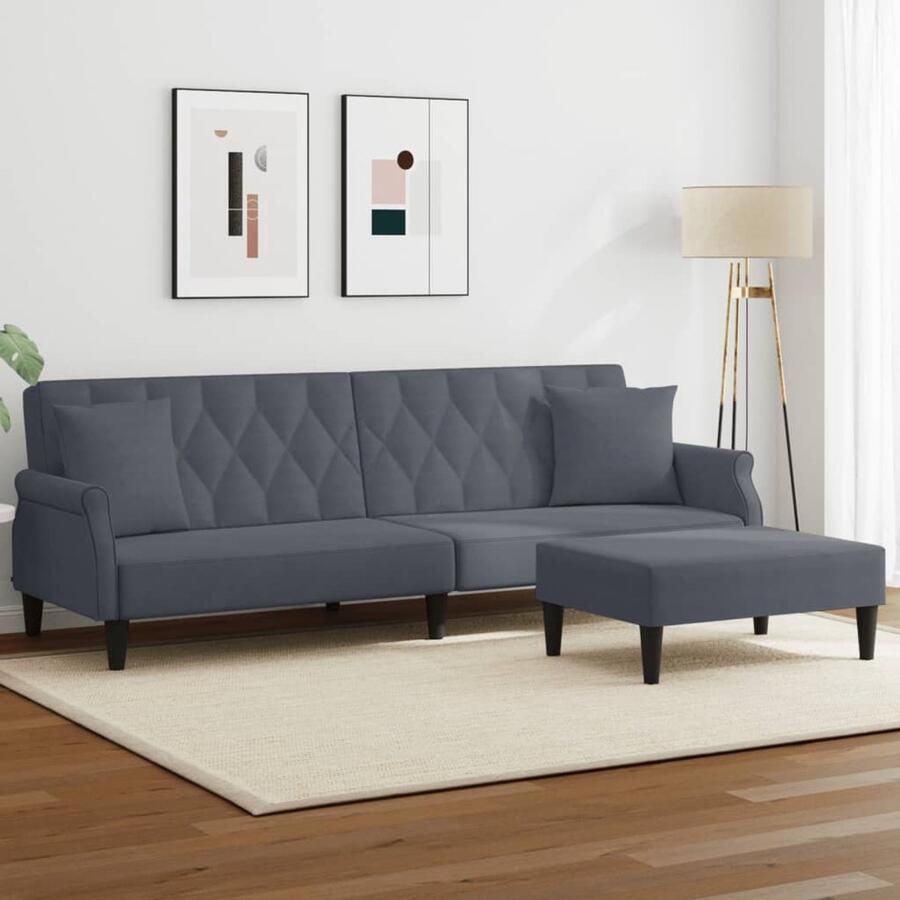 The Living Store Slaapbank Donkergrijs Fluweel 216 x 84.5 x 70 cm Verstelbare Rugleuning Slaapbank Donkere Grijze Meubels Fluweel Sofa Lounge Bank Twee Persoons Bed