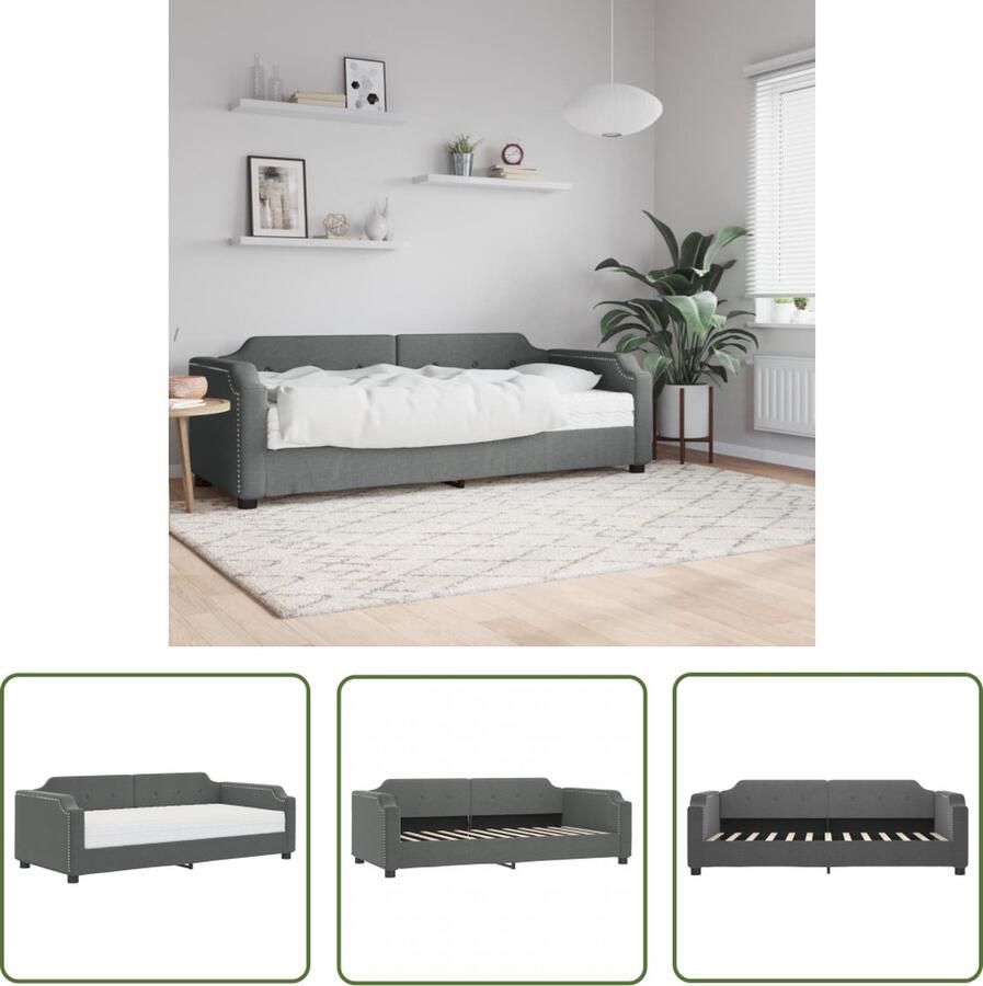 The Living Store Slaapbank met matras 100x200 cm stof donkergrijs Slaapbank Donkere Grijze Slaapbank Tweepersoons Slaapbank Multifunctionele Meubels Sofa Bed