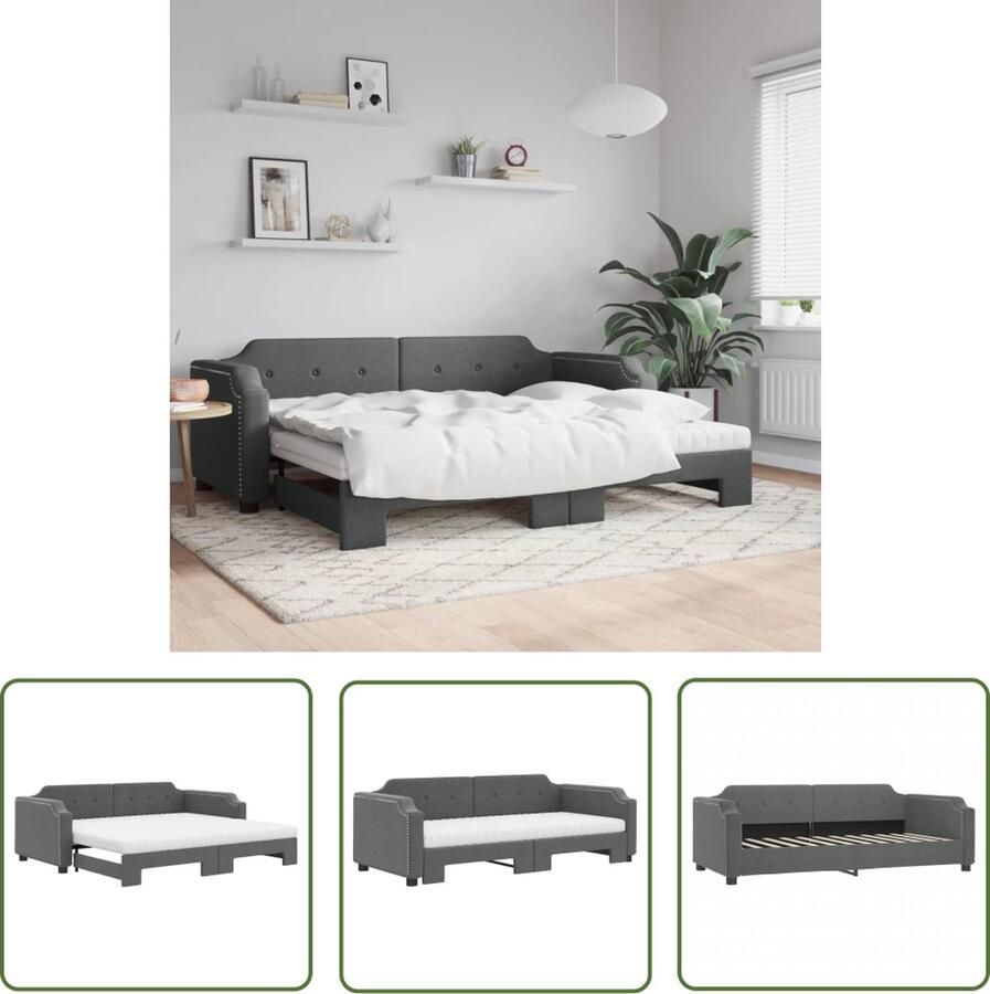 The Living Store Slaapbank Onderschuifbed Donkergrijs 223x90x66.5 cm Comfortabel schuimmatras Slaapbank Donkere Grijze Slaapbank Tweepersoons Slaapbank Onderschuifbed Sofa Bed