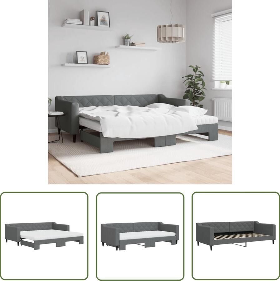 The Living Store Slaapbank Onderschuifbed Donkergrijs 223 x 100 x 67 cm Comfortabel schuimmatras Duurzame stof en solide constructie Modern ontwerp Slaapbank Donkere Grijze Slaapbank Tweepersoons Slaapbank Sofa Bed Onderschuifbed
