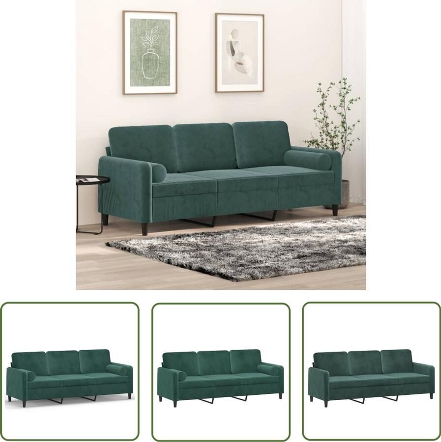 VidaXL Donkere Groene Bank Drie Zits Bank Driezitsbank met sierkussens 180 cm fluweel donkergroen Fluweelb Bank Salontafel Living Room Furniture