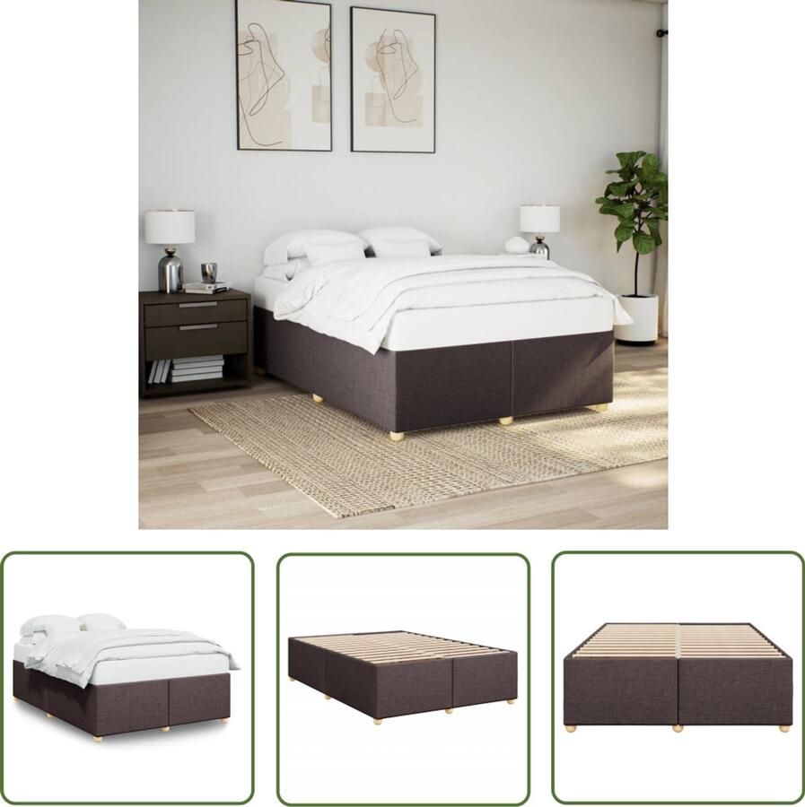 VidaXL Bedframe zonder matras stof donkerbruin 140x190 cm Bed Frame Donkere Houten Bed Tweepersoons Bed Boxspring Bed Slaapcomfort