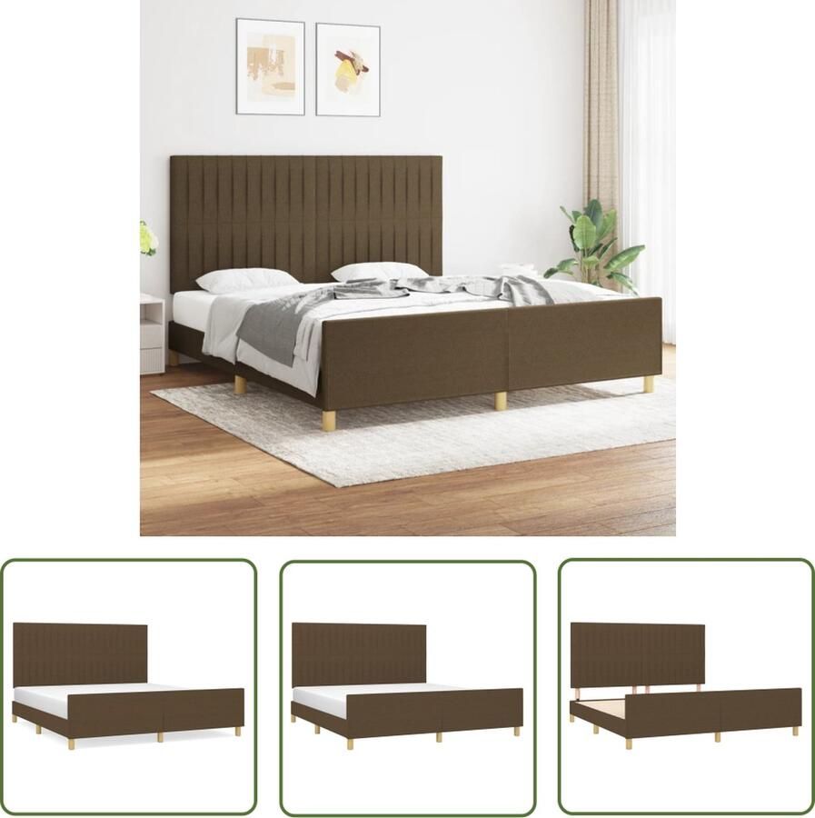 The Living Store Bedframe Donkerbruin Bedframe 203x186x118 128 cm verstelbaar hoofdeind multiplex lattenbodem comfortabele ondersteuning geen matras inbegrepen