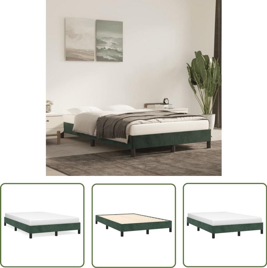 VidaXL Donkere Kleur Bed Fluweel Bed Frame Bedframe zonder matras 120x190 cm fluweel donkergroen Tweepersoon Bed King Size Bed Hoofdbord Bed