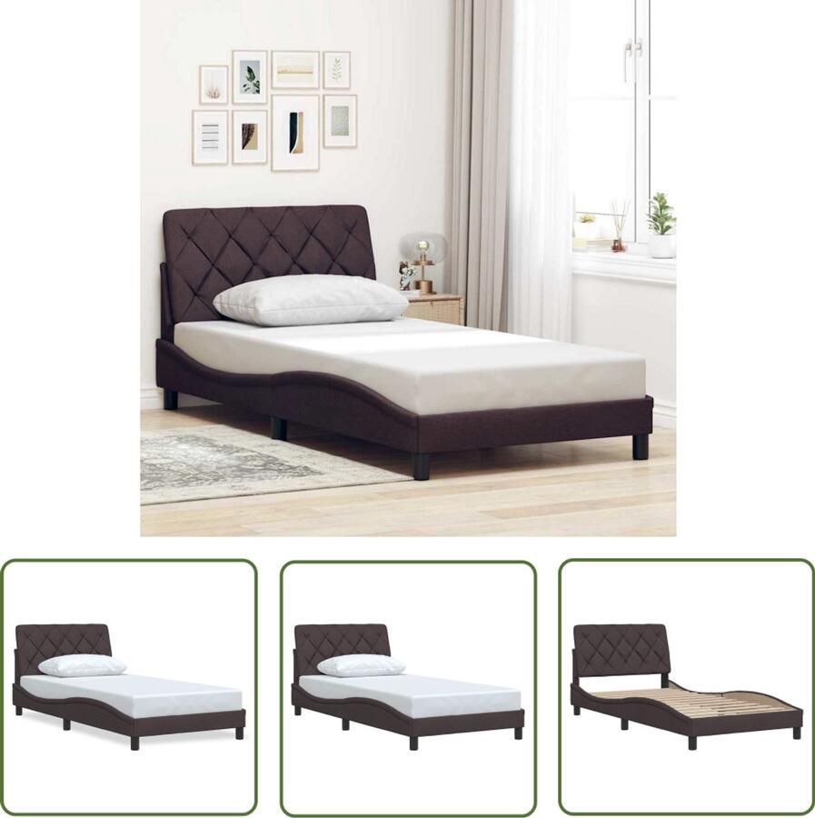 VidaXL Donkere Kleur Bed Frame Bedframe zonder matras 100x200 cm stof donkerbruin Houten Bed Tweepersoons Bed Slaapcomfort