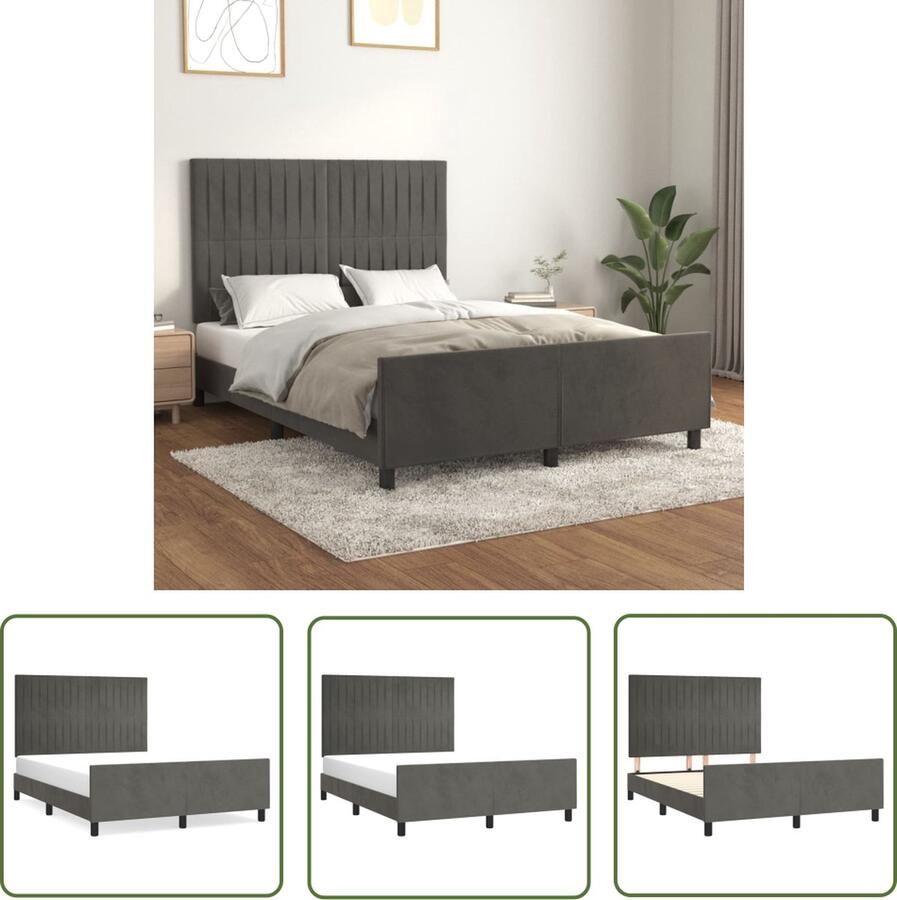 The Living Store Bedframe Donkergrijs Fluweel 193x146x118 128 cm Verstelbare Hoogte Multiplex Lattenbodem Bed Frame Donkere Kleur Velvet Bedframe Tweepersoons Bed Boxspring Bed