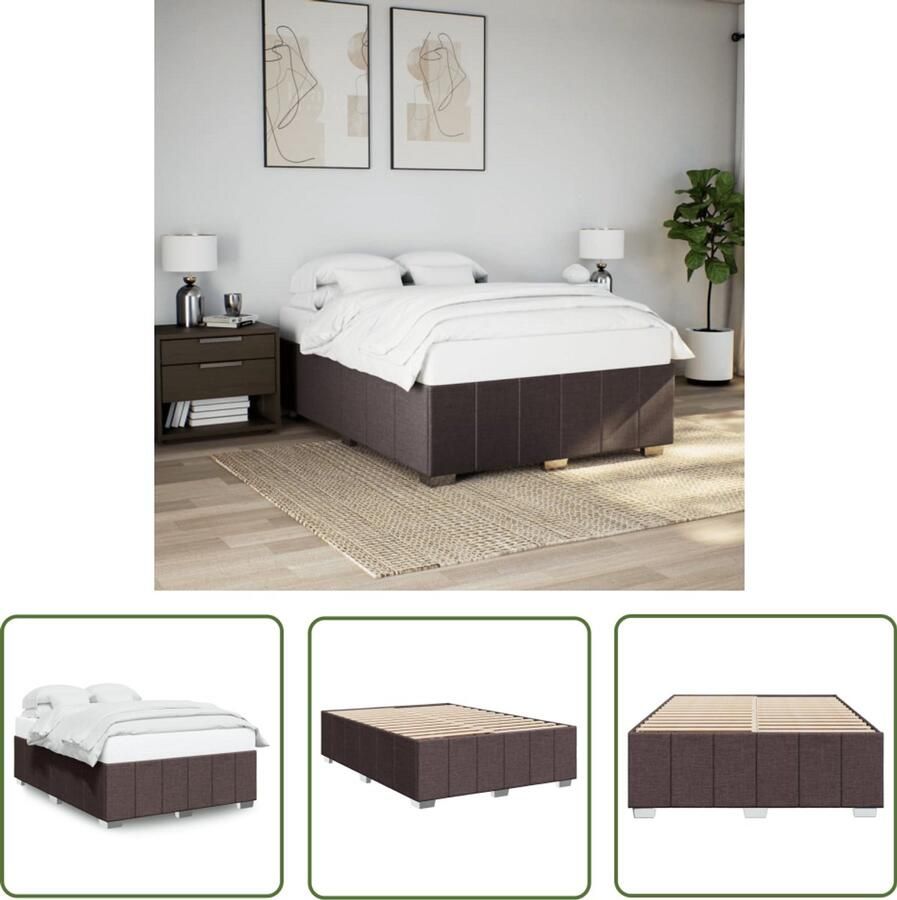 VidaXL Donkere Kleur Bed Frame Bedframe zonder matras stof donkerbruin 140x190 cm Houten Bedframe Slaapcomfort Boxspring