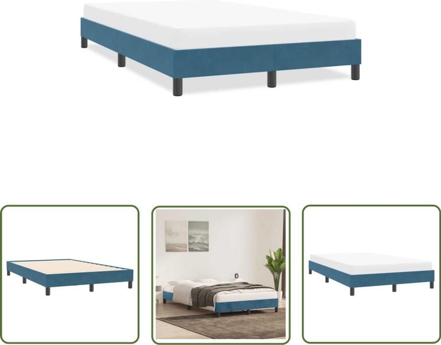 VidaXL Bedframe zonder matras 120x210 cm fluweel donkerblauw Bedframe Donkere Kleur Fluweel Tweepersoonsbed Boxspring