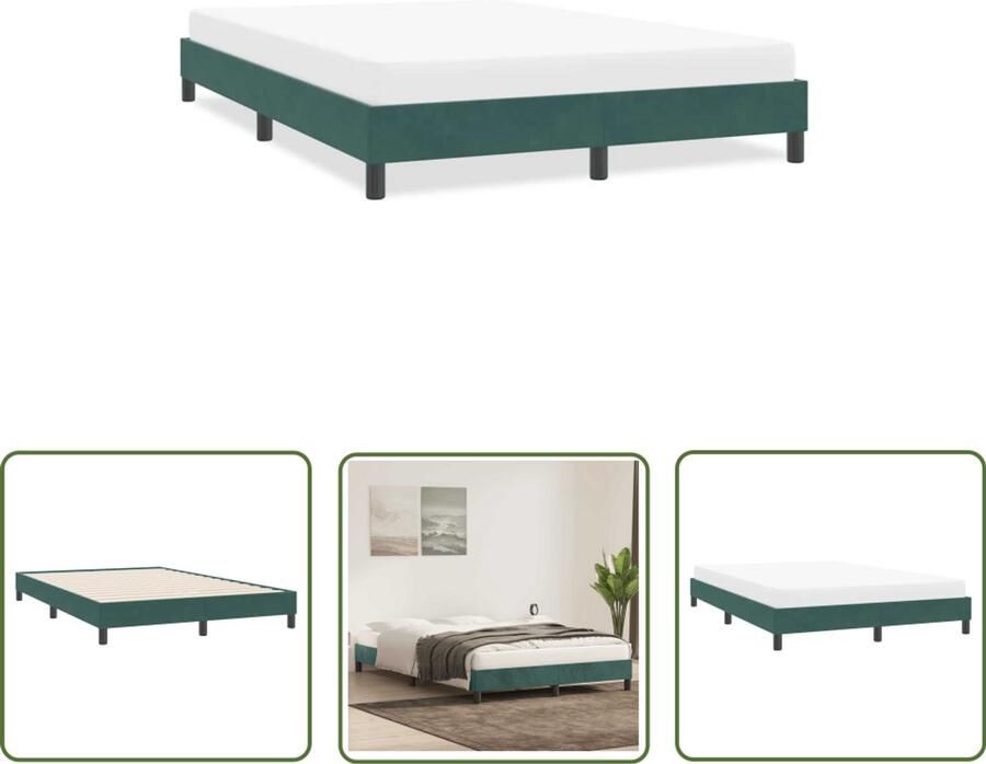 VidaXL Bedframe zonder matras 140x220 cm fluweel donkergroen Bedframe Donkere Kleur Fluweel Tweepersoonsbed Slaapcomfort