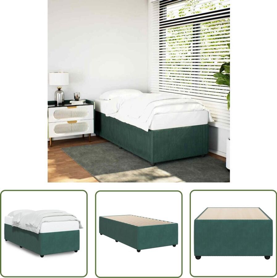VidaXL Bedframe zonder matras 90x190 cm fluweel donkergroen Bedframe Donkere Kleur Fluweel Slaapcomfort Hoofdbord
