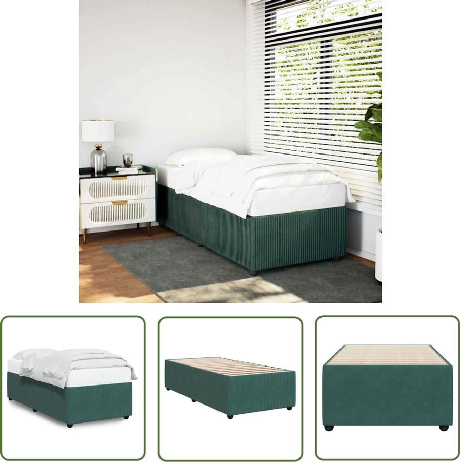 VidaXL Bedframe zonder matras 90x200 cm fluweel donkergroen Bedframe Donkere Kleur Fluweel Slaapcomfort Tweepersoonsslaapkamer