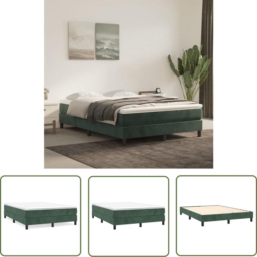 The Living Store Boxspringbed Donkergroen Fluweel Pocketvering Middelharde ondersteuning Huidvriendelijk topmatras Multiplex lattenbodem 193 x 140 x 25 cm