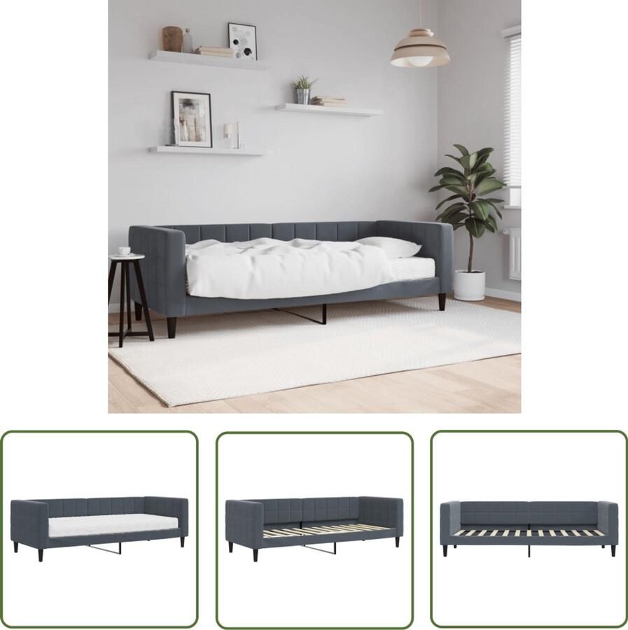 VidaXL Slaapbank met matras 80x200 cm fluweel donkergrijs Slaapbank Donkere Kleur Fluweel Sofa Tweepersoonsbed Lounge Bank