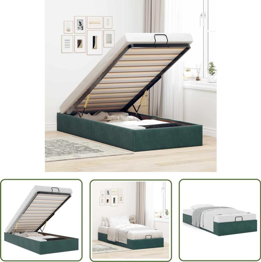 VidaXL Donkere Kleuren Bed Fluweel Bed Frame Bedframe zonder matras 90x200 cm fluweel donkergroen Slaapkamers Decoratie Opbergbed Tweepersoons Bed