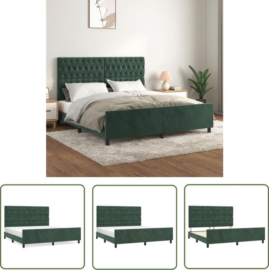 The Living Store Bedframe met hoofdeinde fluweel donkergroen 180x200 cm Bed Frame Donkere Kleuren Fluweel Bed Boxspring Tweepersoons Bed