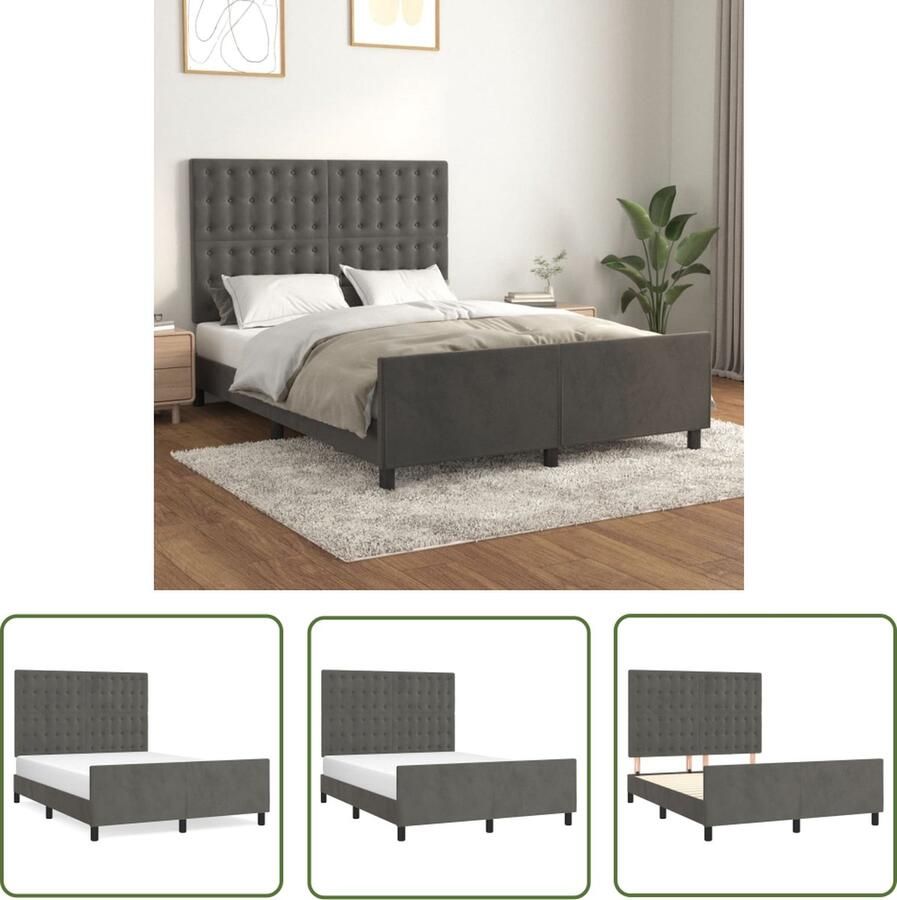 The Living Store Bedframe Donkergrijs 193 x 146 x 118 128 cm Verstelbaar hoofdeinde en ondersteunende poten Bed Frame Donkere Kleuren Fluweel Bed Hoofdeinde Bed Boxspring Bed