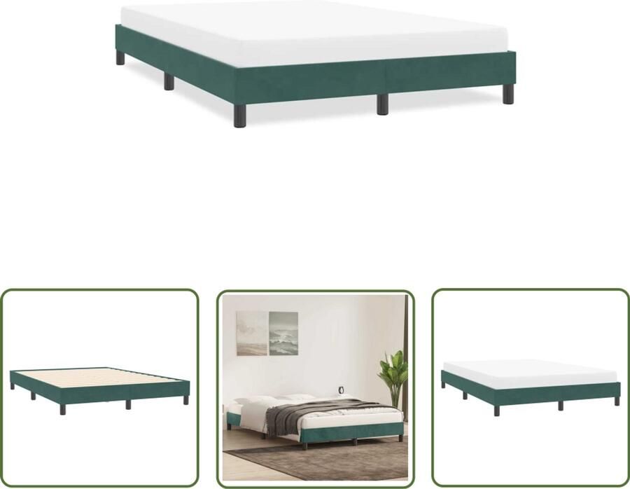VidaXL Donkere Kleuren Bed Frame Bedframe zonder matras 140x210 cm fluweel donkergroen Fluweel Slaapcomfort Boxspring