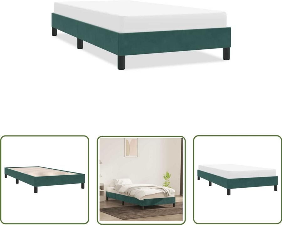 VidaXL Bedframe zonder matras 80x220 cm fluweel donkergroen Bed Frame Donkere Kleuren Fluweel Bed Tweepersoons Bed Boxspring Alternatief