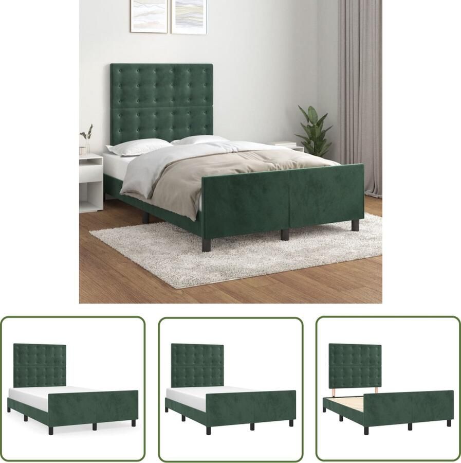 The Living Store Bedframe Donkergroen fluweel verstelbaar hoofdeinde multiplex lattenbodem comfortabele ondersteuning 203x126x118 128cm