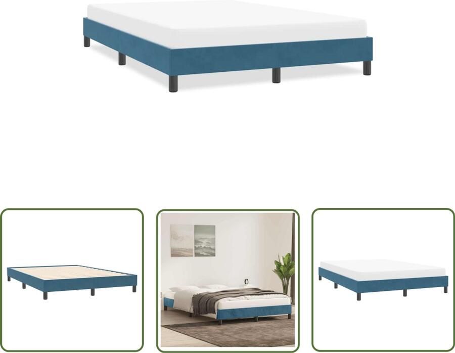 VidaXL Bedframe zonder matras 140x210 cm fluweel donkerblauw Bedframe Donkere Kleuren Fluweel Slaapcomfort Tweepersoonsbed